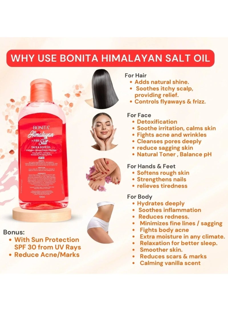 بونيتا زيت بونيتا هيمالايا الوردي للوجه والجسم (كولاجين + سيترون كوري + مورينجا) ترطيب عميق - مضاد للشيخوخة بعامل حماية من الشمس 30، 100 مل - Image 3